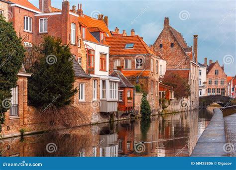 City View of Bruges Canal with Beautiful Houses Stock Photo - Image of ...