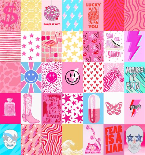 Pink Preppy Aesthetic Wall Collage Kit, Preppy Room Decor Aesthetic, Pink Aesthetic Wall Decor ...