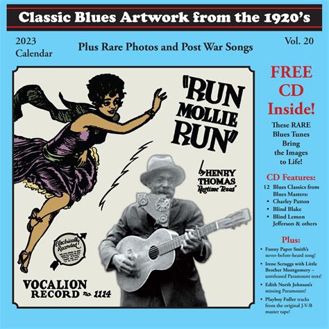 2023 "Classic Blues Artwork from the 1920's" Calendar with Free CD - No Hit Records