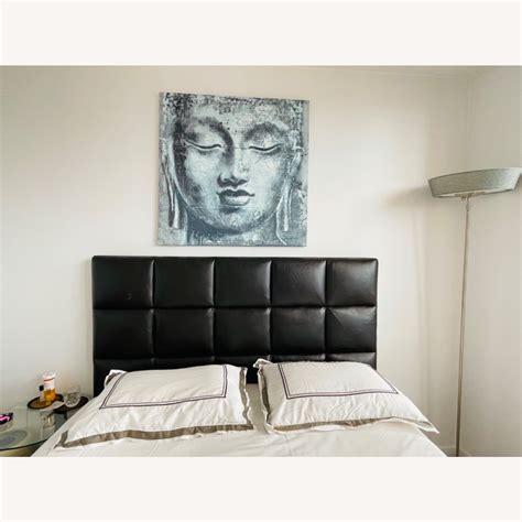 Black Leather Tufted Queen Bed - AptDeco