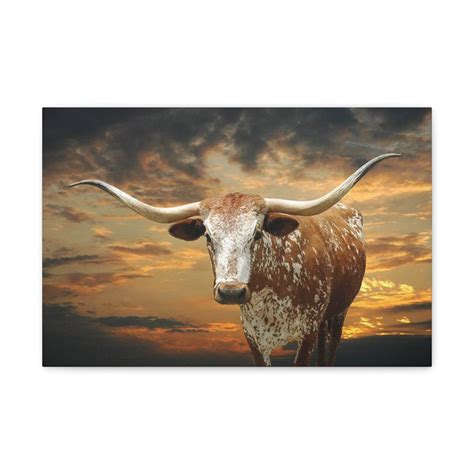 Texas Longhorn Steer Gallery Wall Art Color Canvas Ready to - Etsy