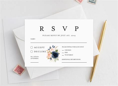 Rsvp Card Printable INSTANT DOWNLOAD Wedding Rsvp Card DIY | Etsy