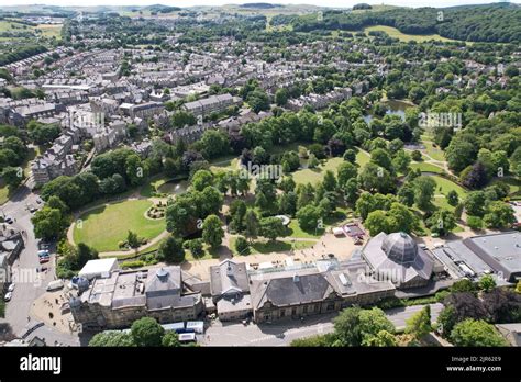 Buxton town Derbyshire peak district UK drone aerial view Stock Photo ...