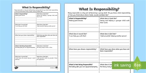 Personal Responsibility Worksheet - img-brah