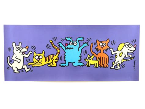 Lot - Keith Haring Dancing Dogs Cats Lithograph