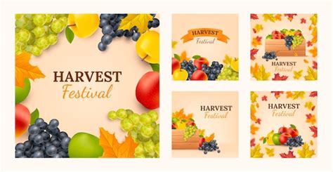 Free Vector | Harvest festival celebration instagram posts collection