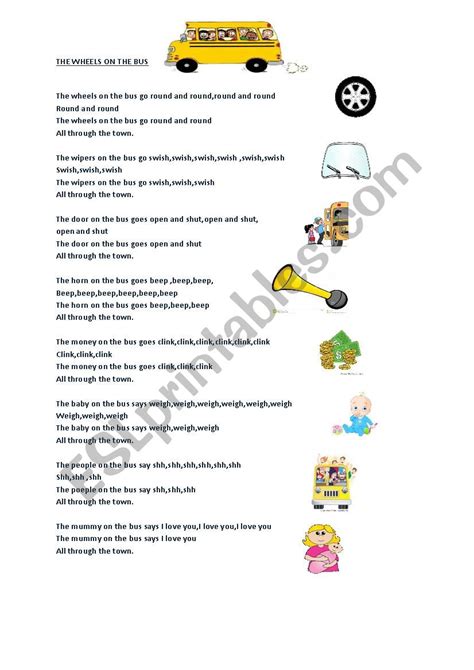 The Wheels On The Bus Lyrics Printable - Printable Word Searches