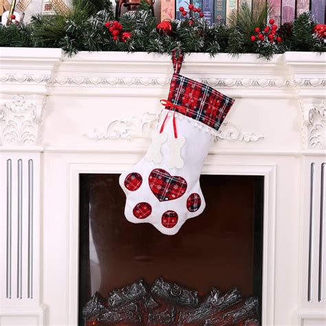 OurWarm Plaid Christmas Gift Bags Pet Dog Cat Paw Stocking Socks Xmas ...