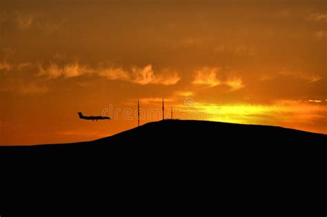 Plane Silhouette on a Sunset Background Stock Image - Image of blue, colored: 106517395