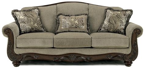 Signature Design by Ashley Martinsburg - Meadow Traditional Camel Back Sofa with Exposed Wood ...