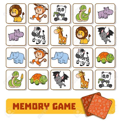 Juego de memoria para los niños en edad preescolar, tarjetas de vectores con animales de ...