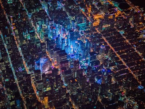 New York City, Times Square, USA, Night, City, Aerial view, Cityscape ...