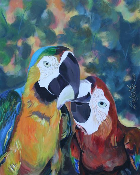 "Parrots". Original acrylic painting on canvas, 80x100cm. By Brigita ...