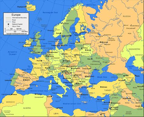 Free Political Map of Europe with countries in PDF