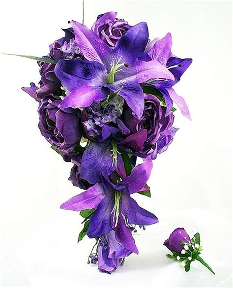 Purple roses lily bouquet Stargazer lily flowers wedding