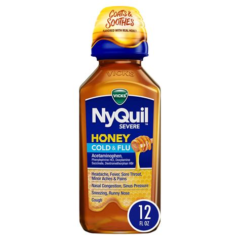 Vicks NyQuil SEVERE Honey Cold and Flu Medicine, 12 OZ (FSA Eligible ...