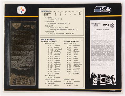 Commemorative Super Bowl XL Score Card with Gold Ticket: Steelers vs ...