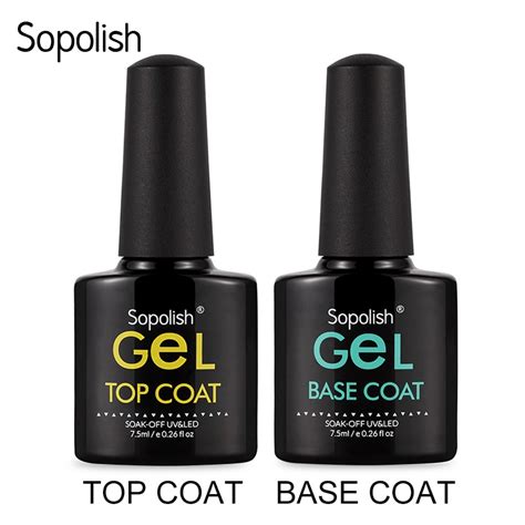 Sopolish 7.5ML Top Coat+Base Coat 2PCS Gel Nail Polish Transparent Soak Off Nail Primer Nail Art ...