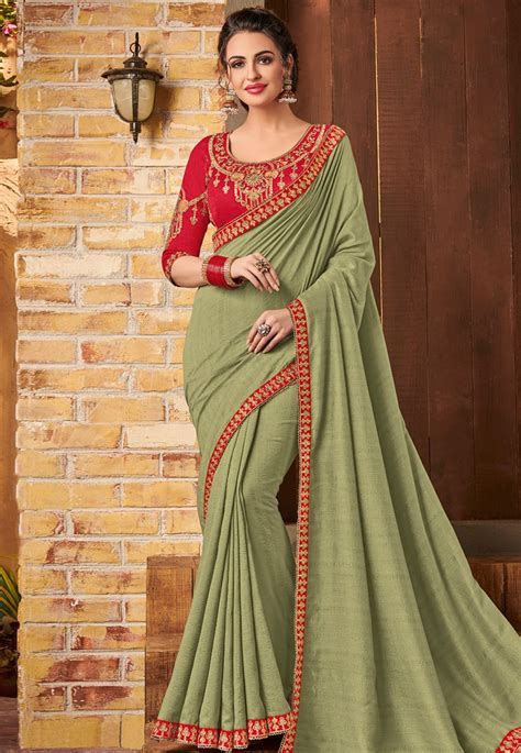 Pista Green Silk Festival Wear Saree 163226 | Party wear sarees, Party wear sarees online, Saree ...