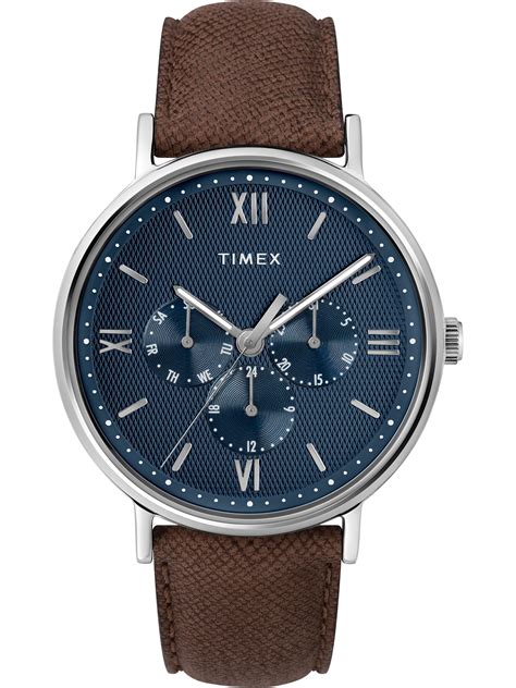 Timex - Timex Men's Southview 41mm Multifunction Brown/Blue Leather Strap Watch - Walmart.com ...