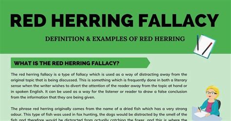 Red Herring: Definition and Useful Examples of Red Herring Fallacy • 7ESL | Red herring, Fallacy ...