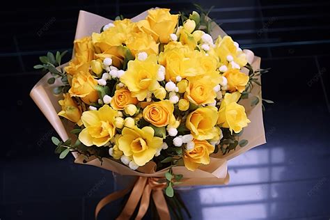 Bouquet Of Flowers In The Office Background, Season, Flower, Yellow Background Image And ...