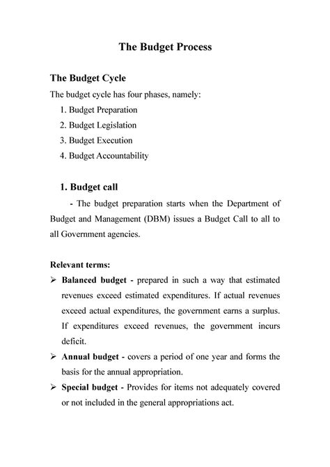 The Budget Process - The Budget Process The Budget Cycle The budget cycle has four phases ...