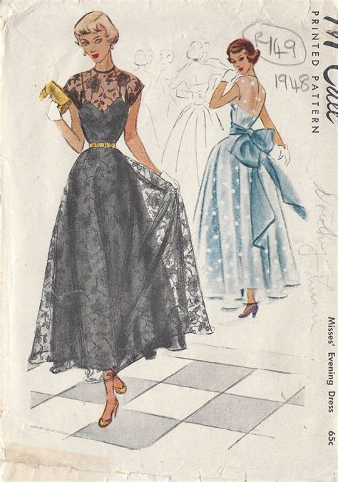 1948 Vintage Sewing Pattern B32" EVENING DRESS (R149) - The Vintage Pattern Shop