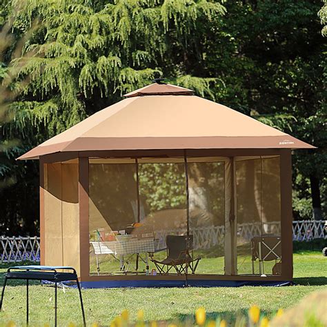 Suntime Outdoor Pop Up Gazebo Canopy with Mosquito Netting and Solar ...