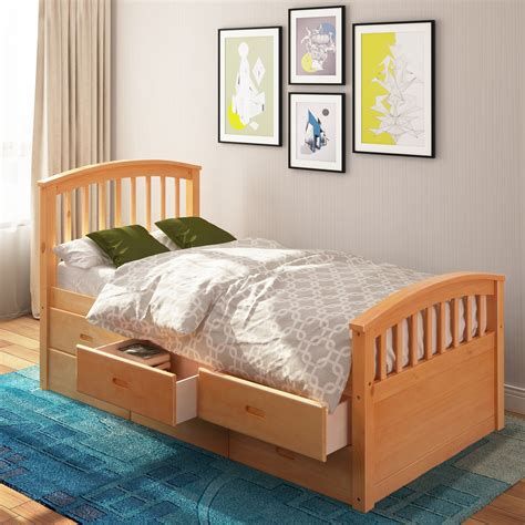 Twin Bed Frame with Storage Drawers, Platform Bed Frame with Wood Slat ...