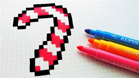 Handmade Pixel Art - How To Draw a Candy Cane - Merry Christmas #pixelart