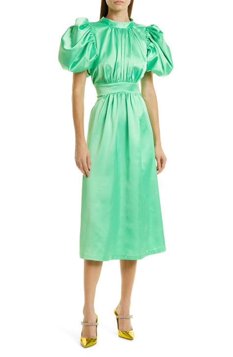 ROTATE BIRGER CHRISTENSEN Noon Cutout Puff Sleeve Satin Midi Dress in Green | Lyst