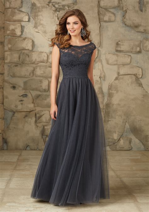 Long and Elegant Lace and Tulle Bridesmaid Dress | Morilee