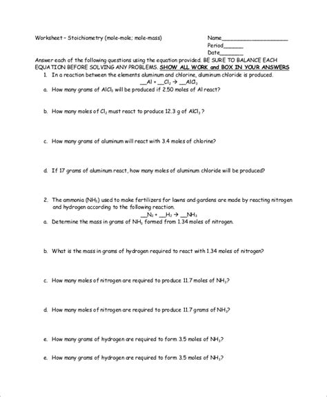 Moles To Mass Stoichiometry Worksheet