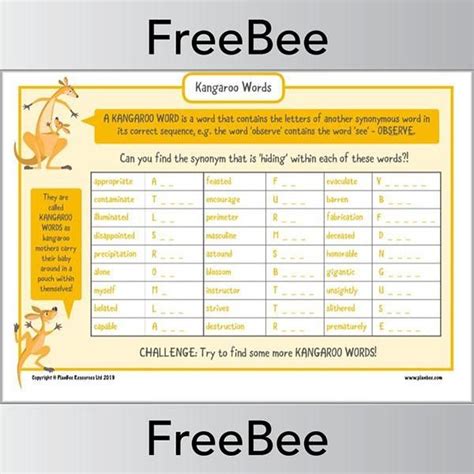 synonyms kangaroo words within free science lesson