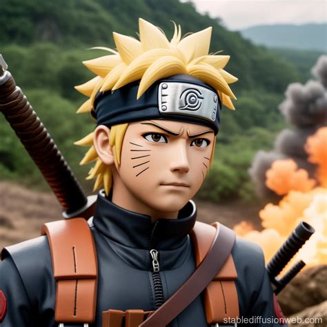 Naruto in War with CQB, M4A1, and Cigarette, Miyazaki-style | Stable Diffusion Online