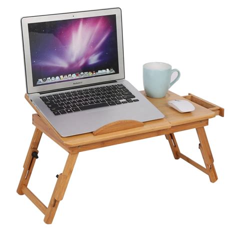 Adjustable Computer Desk Portable Bamboo Laptop Folding Table Foldable Laptop Stand Desk ...