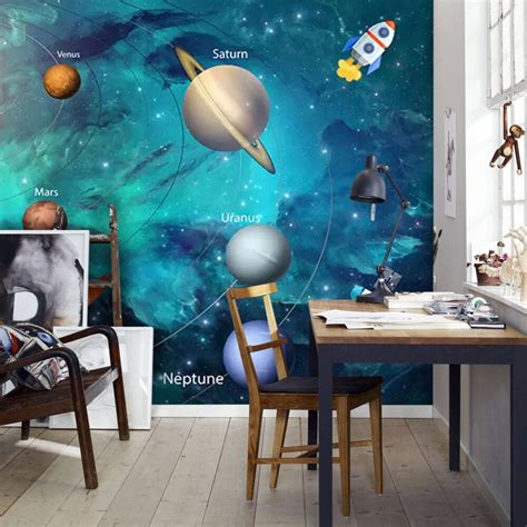 Blue Space Milky Way Planets Wall Mural