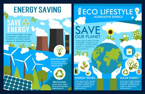 Vector posters for green energy or ecology saving 16142851 Vector Art at Vecteezy