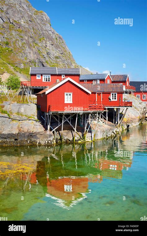 Traditional red painted rorbu houses, Lofoten Islands, Norway Stock Photo - Alamy