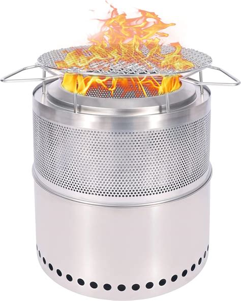 Amazon.com : REDCAMP Portable Smokeless Fire Pit with Grill & Stand, 304 Stainless Steel Camping ...