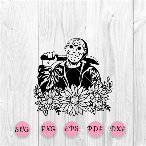 Jason Voorheest Svg, Floral Jason Voorhees Silhouette, Horror Svg, Cricut, Halloween Svg, Killer ...