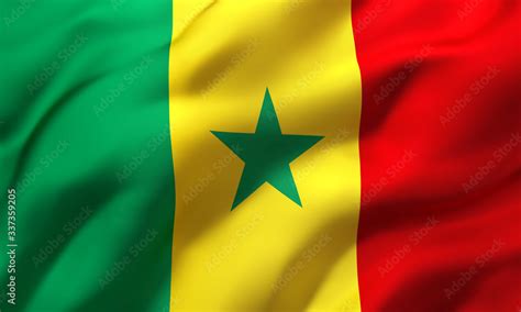 Flag of Senegal blowing in the wind. Full page Senegalese flying flag ...