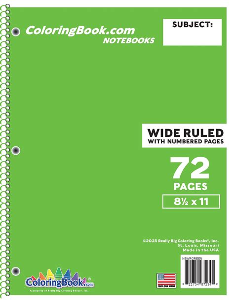 Wide Ruled Green Notebook 72 Pages - ColoringBook.com | Really Big ...