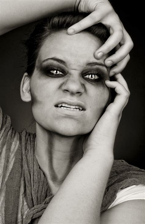 scary , makeup , black and white , eyes , adrienne beacco , photography , studio , photoshop ...