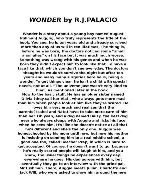 Wonder by R.J. PALACIO Summary