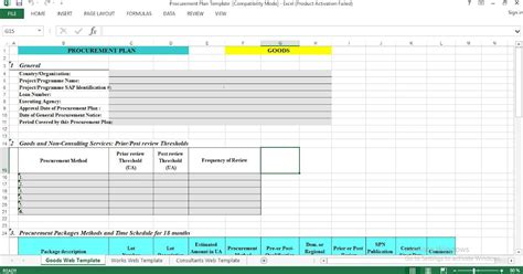 Procurement Plan Excel Template - Software engineering