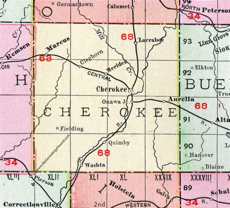 Cherokee County, Iowa, 1911, Map, Cherokee City, Marcus, Aurelia