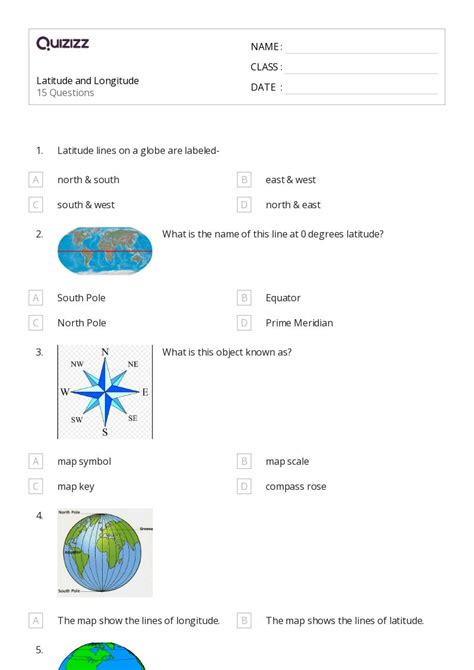 50+ latitude and longitude worksheets on Quizizz | Free & Printable