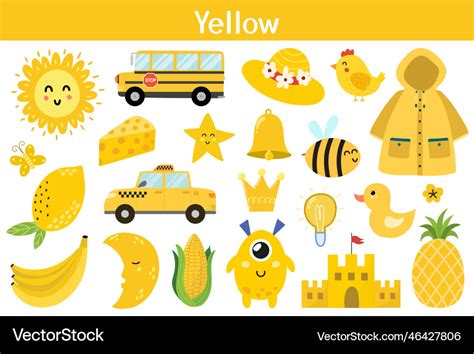 Yellow color objects set learning colors for kids Vector Image